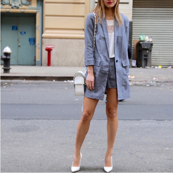 Anthropologie Jackets & Blazers - Anthro Cartonnier Oversized Linen Blue Blazer